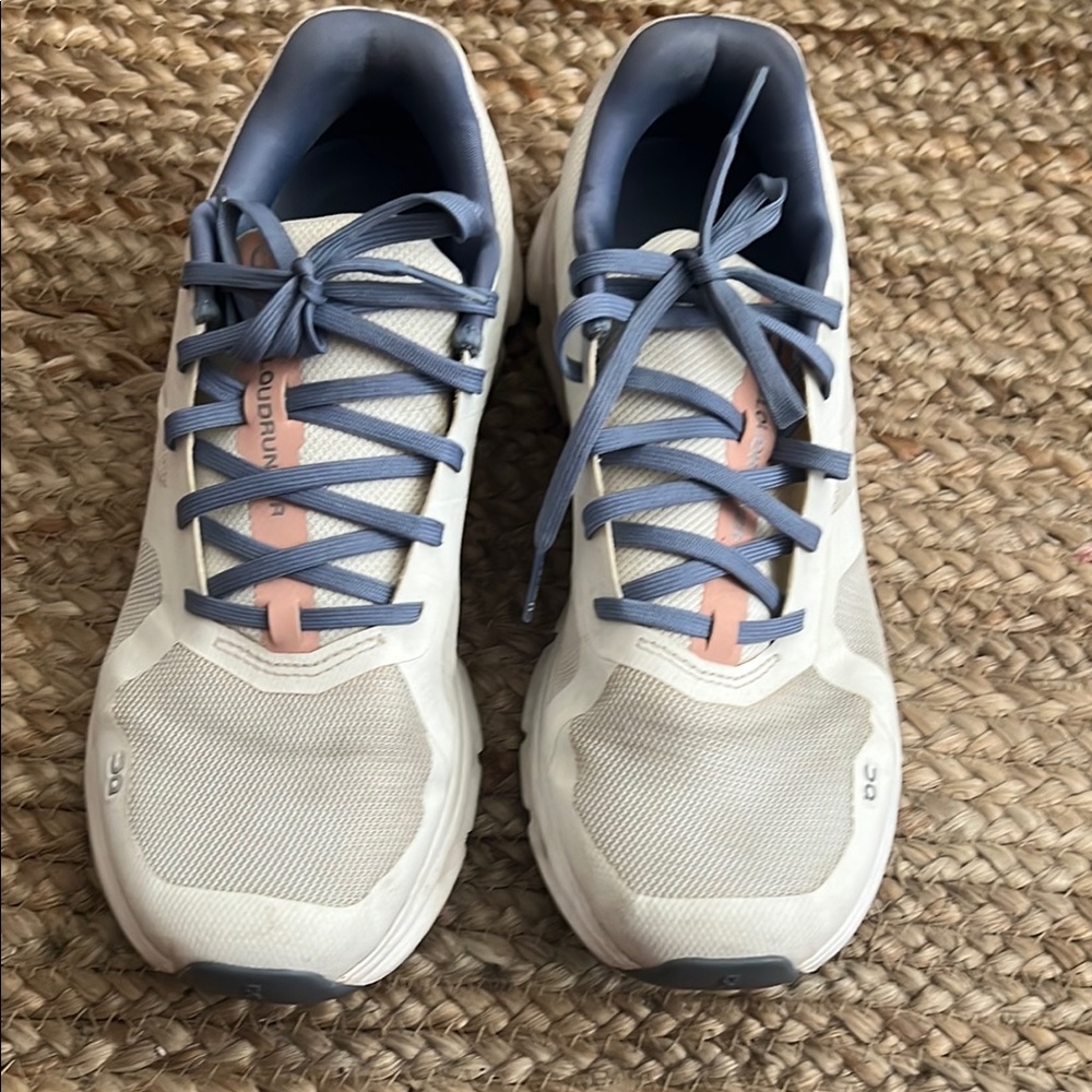 SOLD- On Running White and Blue Sneakers with Cushioned Midsole